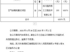 吴川市人民医院空气消毒机搬迁项目采购中标公示